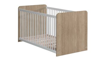 Babybett Forte® aus Holz in Holzfarben Babybettgestell Sonoma eichefarbene & weiße Kunststoffoberflächen – Liegefläche ca. 70 x 140 cm
