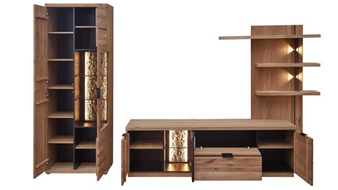 Wohnwand PARTNERRING COLLECTION aus Holz in Holzfarben PARTNERRING COLLECTION Wohnmöbel Donna - Wohnwand Wildeiche Bianco - dreiteilig, Breite ca. 310 cm