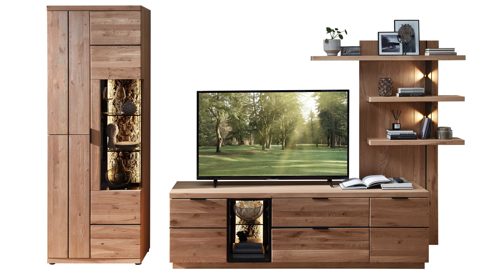 Wohnwand PARTNERRING COLLECTION aus Holz in Holzfarben PARTNERRING COLLECTION Wohnmöbel Donna - Wohnwand Wildeiche Bianco - dreiteilig, Breite ca. 310 cm