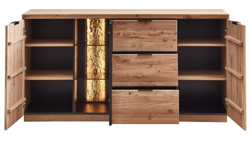 Sideboard PARTNERRING COLLECTION aus Holz in Holzfarben PARTNERRING COLLECTION Wohnmöbel Donna - Sideboard Wildeiche Bianco - drei Türen, drei Schubladen, Breite ca. 180 cm