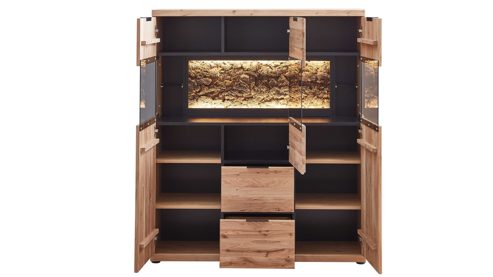 Highboard PARTNERRING COLLECTION aus Holz in Holzfarben PARTNERRING COLLECTION Wohnmöbel Donna - Highboard Wildeiche Bianco - drei Türen, zwei Schubladen, Breite ca. 122 cm