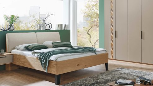 Schlafzimmer PARTNERRING COLLECTION aus Holz in Beige PARTNERRING COLLECTION Schlafzimmermöbel Callao - Komplettzimmer Balkeneiche & taupefarbener Lack - vierteilig, Liegefläche ca. 180 x 200 cm