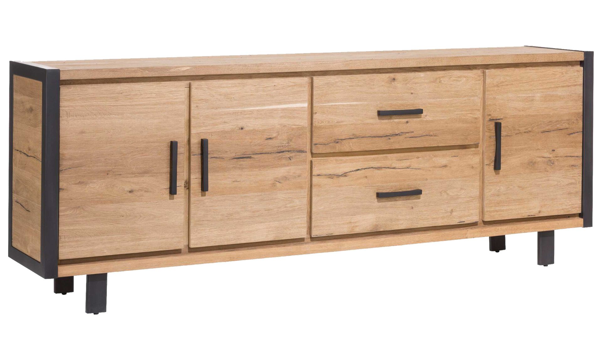 Sideboard WOODS & TRENDS aus Holz in Holzfarben WOODS & TRENDS Sideboard Brooklyn - Kombikommode Railway braunes Eichefurnier – drei Türen, zwei Schubladen