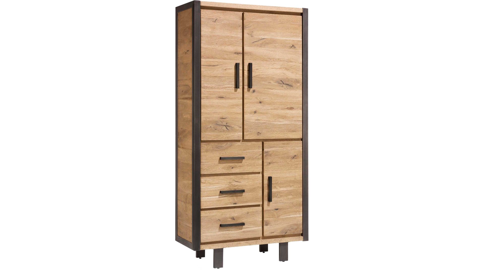 Einzelschrank WOODS & TRENDS aus Holz in Holzfarben WOODS & TRENDS Stauraumschrank Brooklyn  als Wohnzimmermöbel Railway braunes Eichefurnier – drei Türen, drei Schubladen