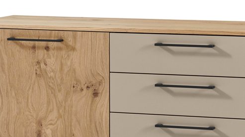 Kombikommode PARTNERRING COLLECTION aus Holz in Beige PARTNERRING COLLECTION Schlafzimmermöbel Callao - Kombikommode Balkeneiche & taupefarbener Lack - eine Tür, fünf Schubladen, Breite ca. 120 cm