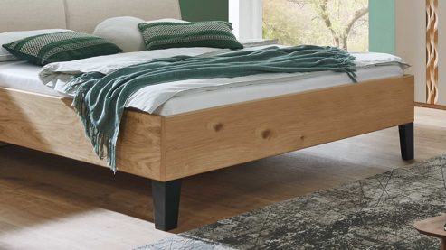 Bettgestell PARTNERRING COLLECTION aus Holz in Beige PARTNERRING COLLECTION Schlafzimmermöbel Callao - Bettgestell Balkeneiche & beiger Stoff Senta - Liegefläche ca. 180 x 200 cm