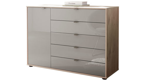 Kombikommode PARTNERRING COLLECTION aus Holz in Grau PARTNERRING COLLECTION Schlafzimmerprogramm Madison - Kombikommode Kieselgrau & Nordic Eiche - eine Tür, fünf Schubladen Breite ca. 120 cm