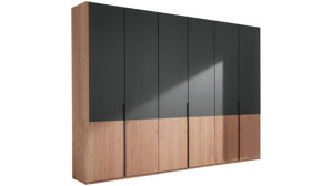 Kleiderschrank PARTNERRING COLLECTION aus Holz in Dunkelgrau PARTNERRING COLLECTION Schlafzimmerprogramm Valetta - Kleiderschrank Graphit & Eiche Bianco - sechs Türen, Breite ca. 300 cm