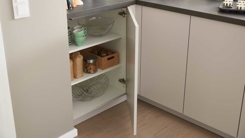 Einbauküche culineo® aus Holz in Beige Culineo® Einbauküche C615 mit AEG Einbaugeräten Sand & taupefarbenes Stripewood  - Stellfläche ca. 442 x 200 cm