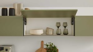 Einbauküche culineo® aus Holz in Hellgrün Culineo® Einbauküche C357  mit Einbaugeräten Olive & Schiefergrau - zweizeilig