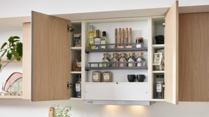 Einbauküche culineo® aus Holz in Holzfarben Culineo® Einbauküche C187 mit Einbaugeräten Eiche Como & Magnolie - Länge ca. 460 cm