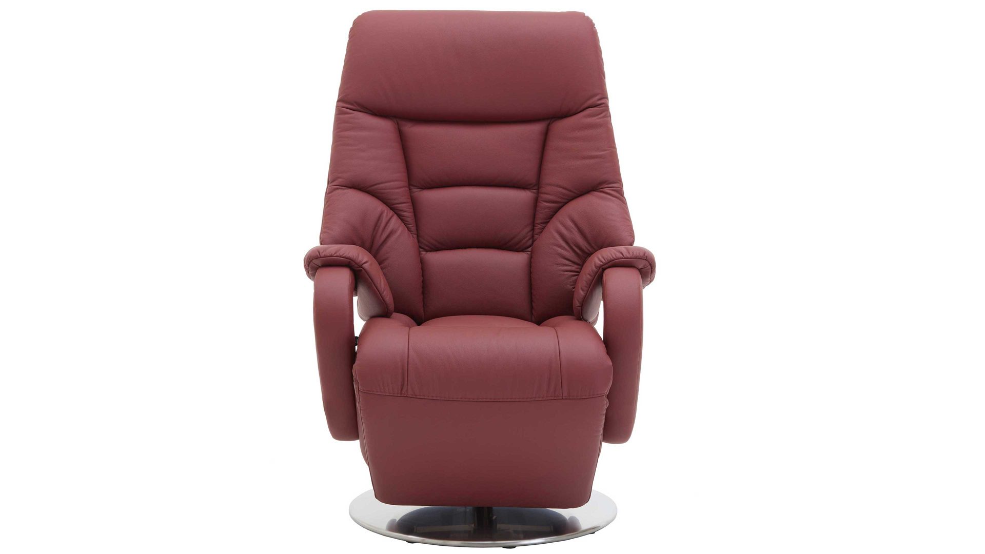 Relaxsessel Steinpol polsteria aus Leder in Rot Relaxsessel mit elektrischen Funktionen melotfarbenes Leder Punch & Edelstahl-Tellerfuß - Akku