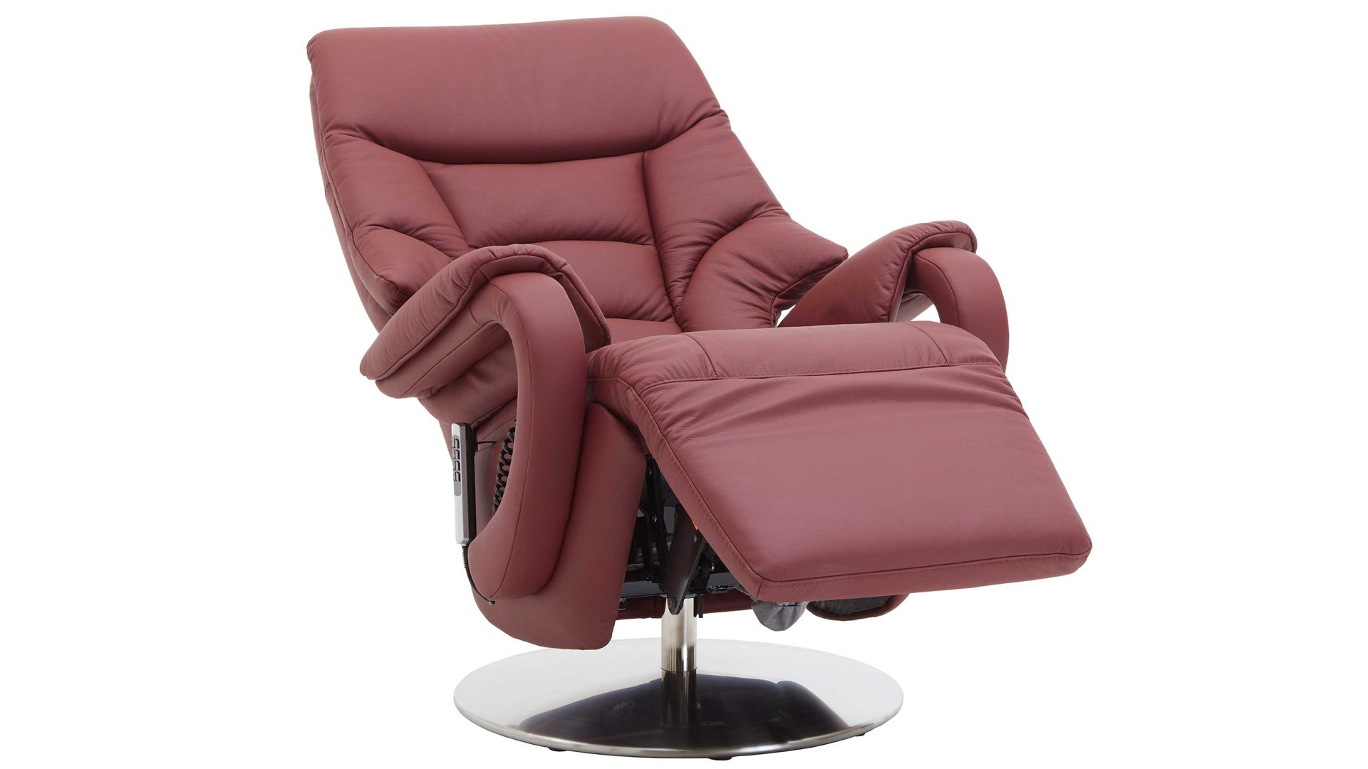 Relaxsessel Steinpol polsteria aus Leder in Rot Relaxsessel mit elektrischen Funktionen melotfarbenes Leder Punch & Edelstahl-Tellerfuß - drei Motoren