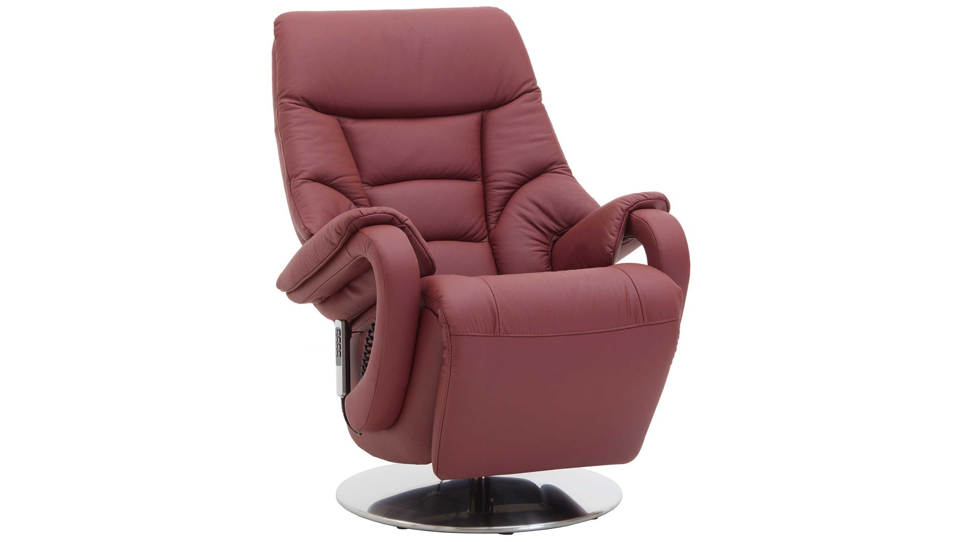 Relaxsessel Steinpol polsteria aus Leder in Rot Relaxsessel mit elektrischen Funktionen melotfarbenes Leder Punch & Edelstahl-Tellerfuß - Akku