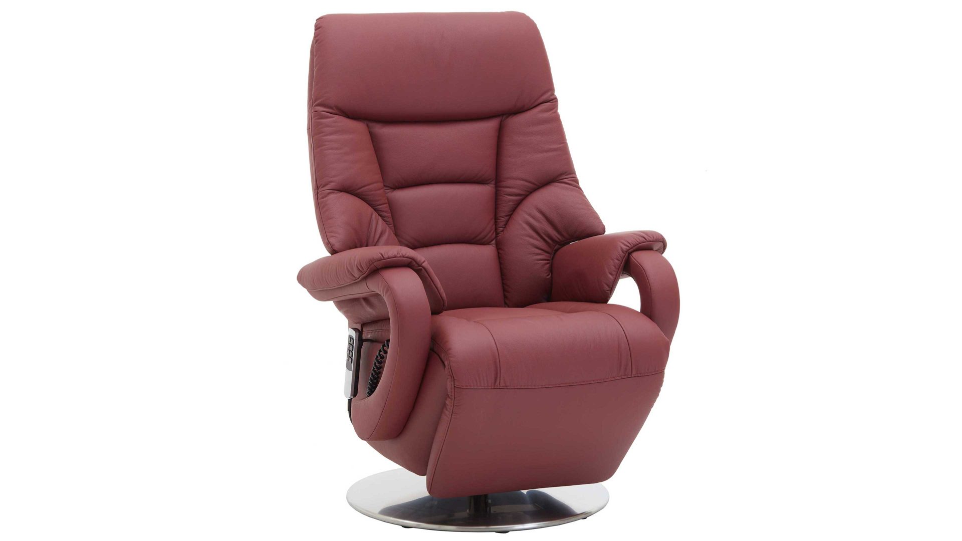Relaxsessel Steinpol polsteria aus Leder in Rot Relaxsessel mit elektrischen Funktionen melotfarbenes LongLife-Leder Duca & Edelstahl-Tellerfuß - Akku
