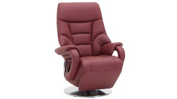 Relaxsessel Steinpol polsteria aus Leder in Rot Relaxsessel mit elektrischen Funktionen melotfarbenes Leder Punch & Edelstahl-Tellerfuß - Akku