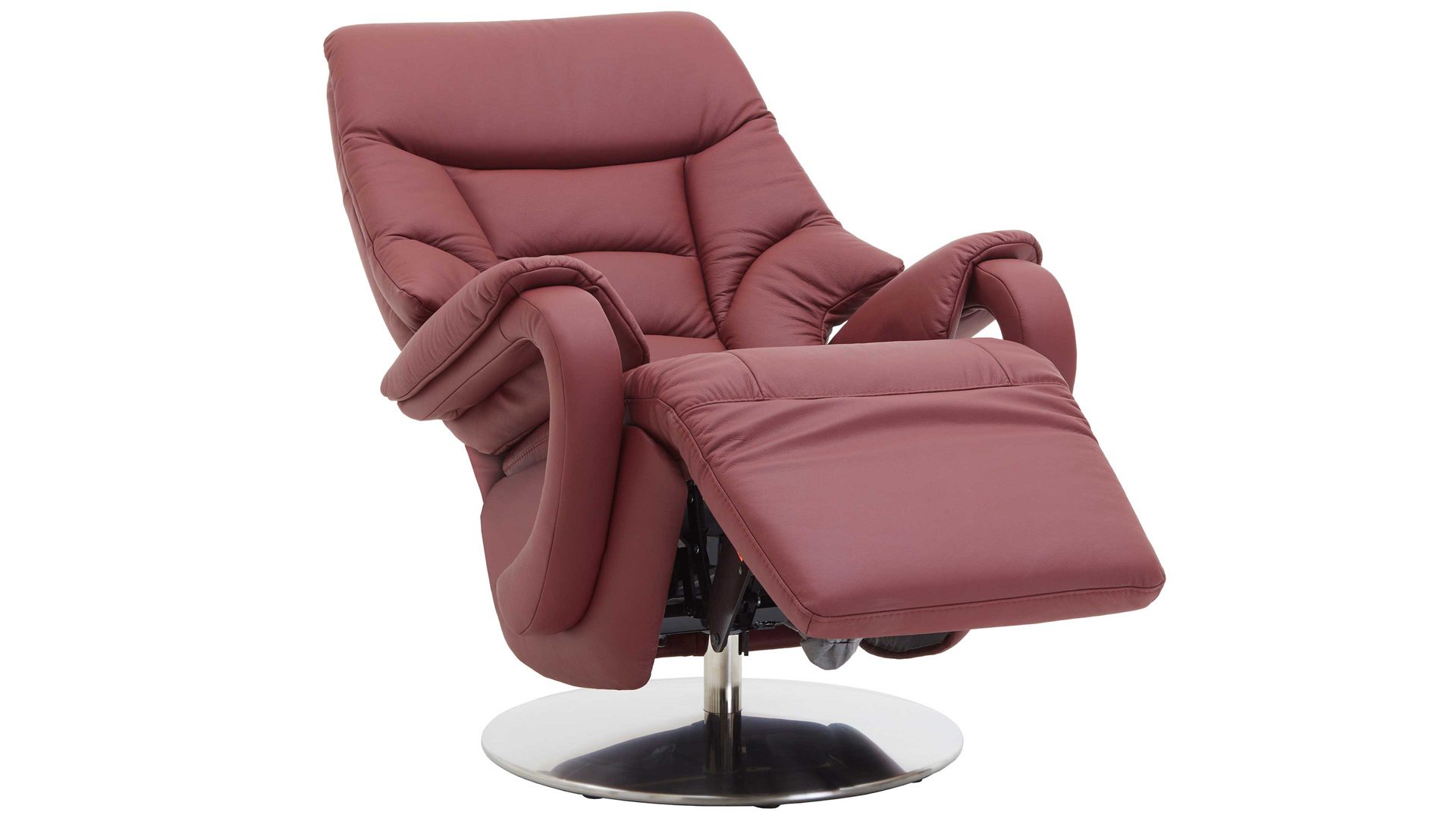 Relaxsessel Steinpol polsteria aus Leder in Rot Relaxsessel melotfarbenes Leder Punch & Edelstahl-Tellerfuß