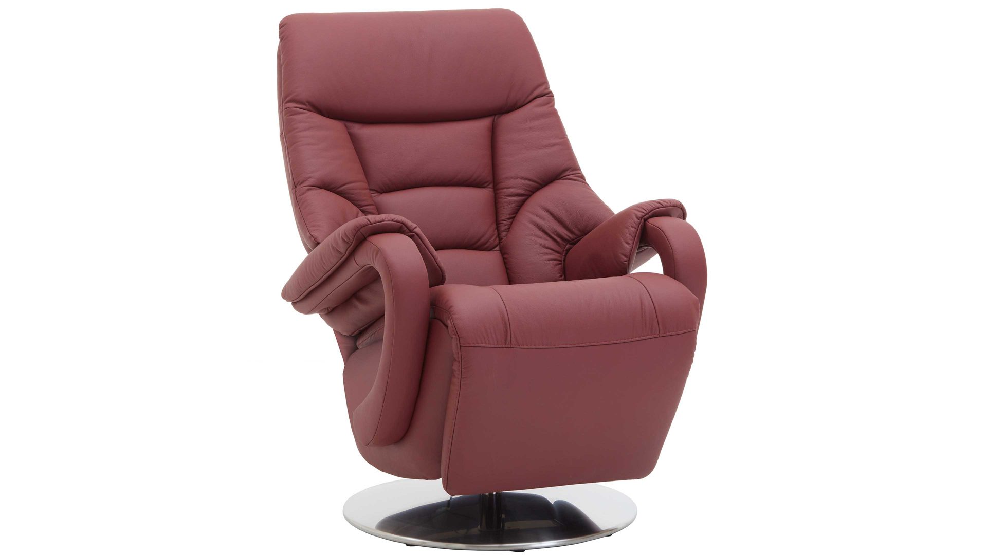 Relaxsessel Steinpol polsteria aus Leder in Rot Relaxsessel melotfarbenes Leder Punch & Edelstahl-Tellerfuß