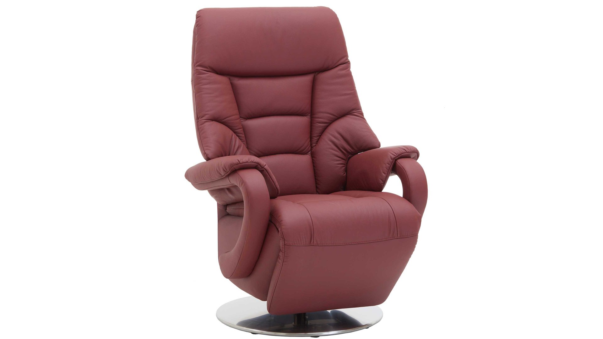 Relaxsessel Steinpol polsteria aus Leder in Rot Relaxsessel melotfarbenes Leder Punch & Edelstahl-Tellerfuß