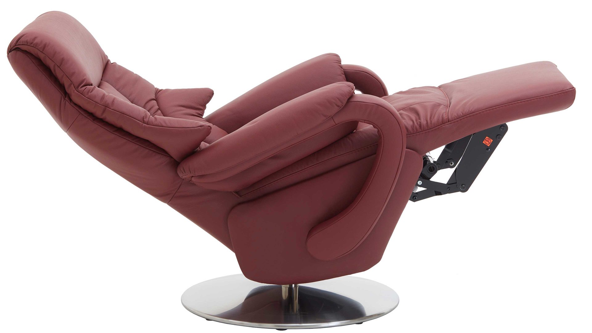 Relaxsessel Steinpol polsteria aus Leder in Rot Relaxsessel melotfarbenes LongLife-Leder Duca & Edelstahl-Tellerfuß