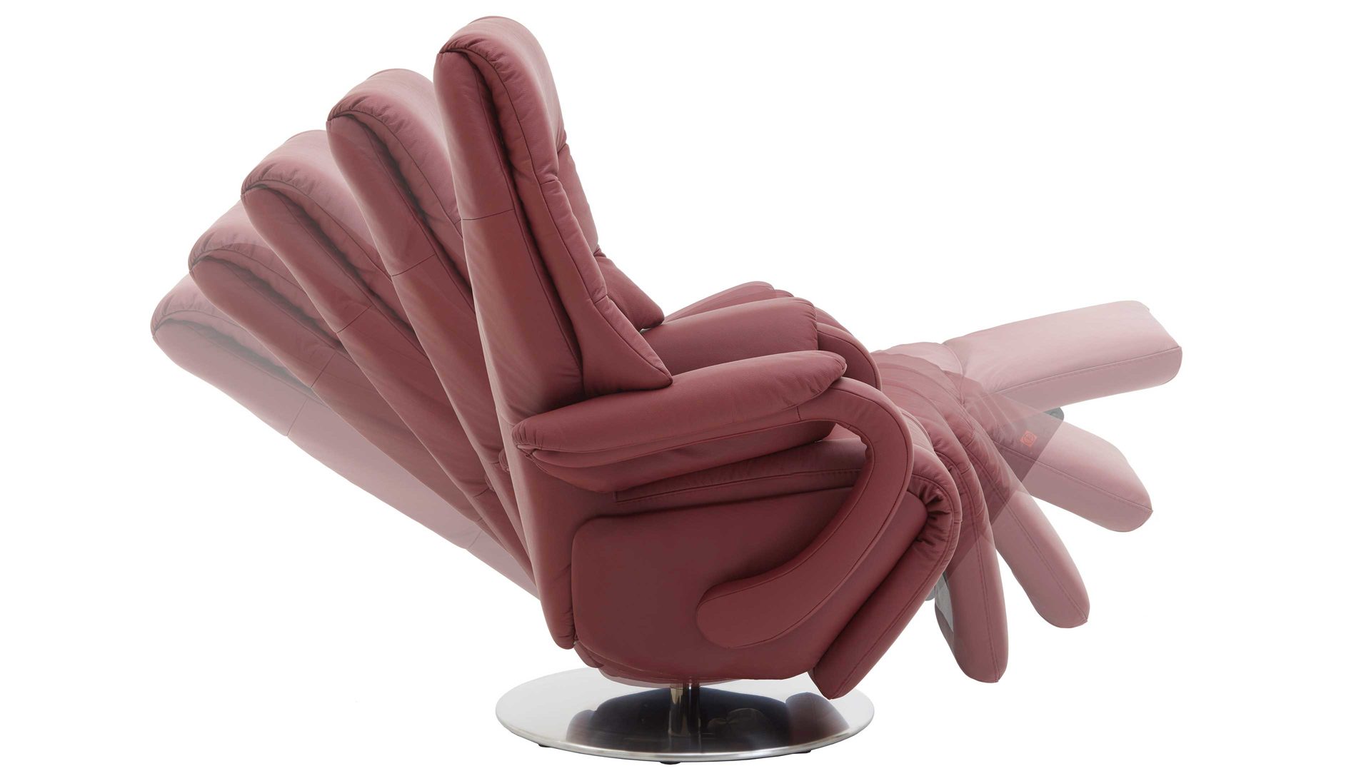 Relaxsessel Steinpol polsteria aus Leder in Rot Relaxsessel melotfarbenes LongLife-Leder Duca & Edelstahl-Tellerfuß