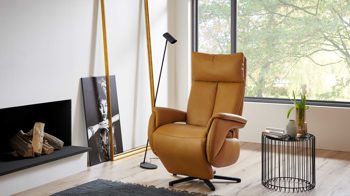 Relaxsessel Steinpol polsteria aus Leder in Gelb Relaxsessel Serie Relaxa Feeling senffarbenes Leder Punch Dijon & schwarzer Sternfuß