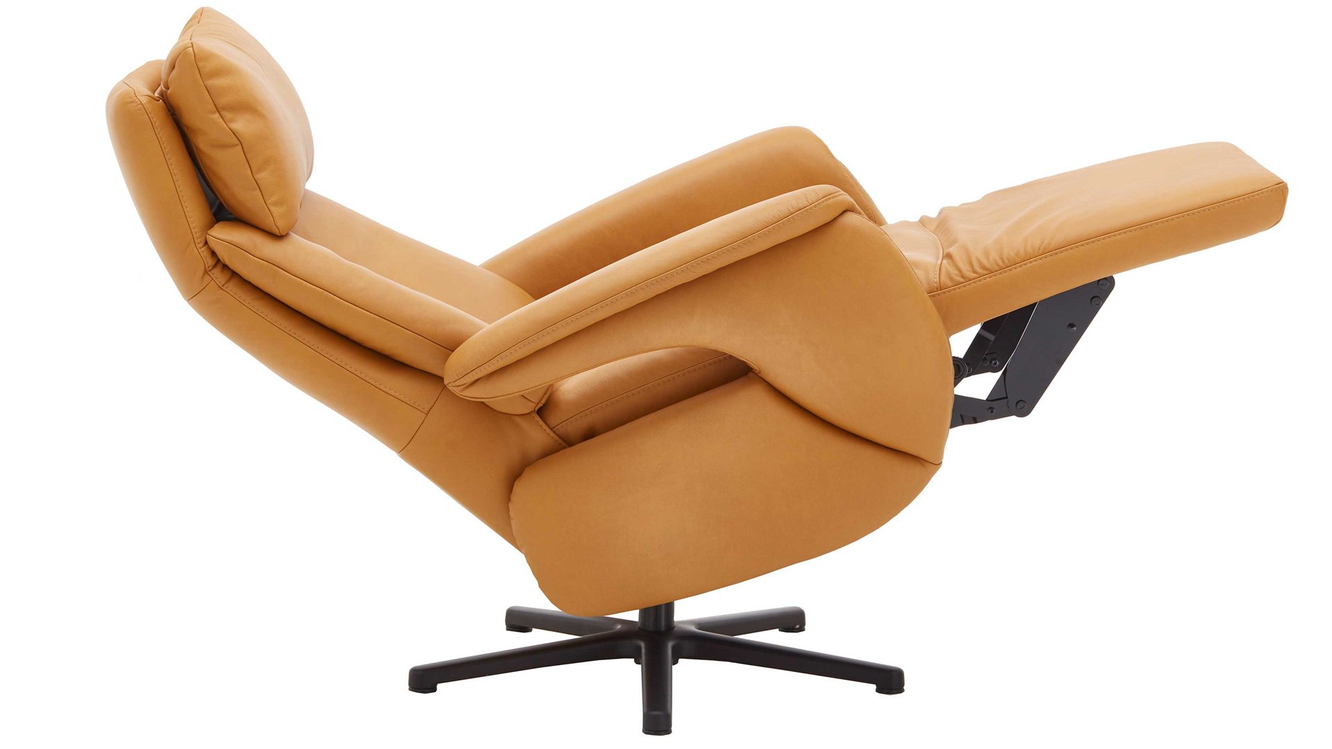 Relaxsessel Steinpol polsteria aus Leder in Gelb Relaxsessel Serie Relaxa Feeling senffarbenes Leder Punch Dijon & schwarzer Sternfuß