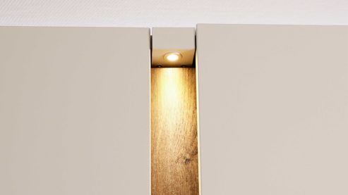 Kleiderschrank PARTNERRING COLLECTION aus Holz in Beige rauch ORANGE Luana - Kleiderschrank mit Beleuchtung Champagner & Atlantic oak - sechs Türen, Breite ca. 301 cm