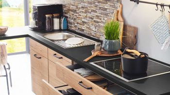 Einbauküche Nobilia® aus Holz in Holzfarben Hell nobilia® Einbauküche Structura mit Einbaugeräten Eiche Sierra – zweizeilig