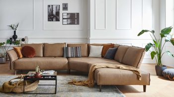 Ecksofa W.schillig i. i. aus Leder in Braun W.SCHILLIG Leder-Ecksofa Bonnie fangofarbenes Leder Z69-21 & bronzefarbene Metallfüße – Stellfläche ca. 340 x 272 cm