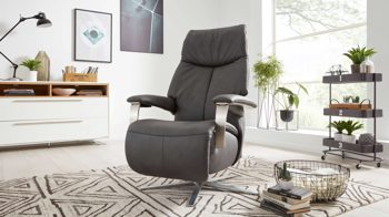 Relaxsessel Interliving aus Leder in Grau Interliving Sessel Serie 4551 – Relaxsessel colafarbenes LongLife-Leder & edelstahlfarbener Sternfuß – ein Motor