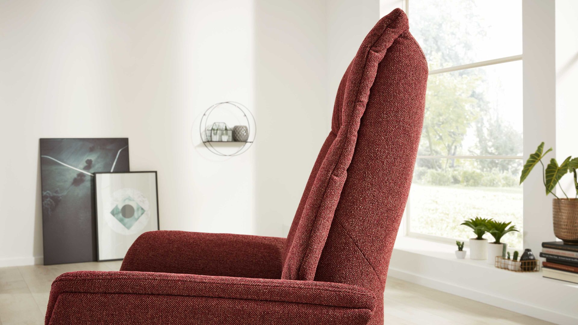 Relaxsessel Interliving aus Stoff in Rot Interliving Sessel Serie 4560 - Easy Swing Sessel 51V12 chiantifarbener Melangebezug Q2 & anthrazitfarbener Sternfuß