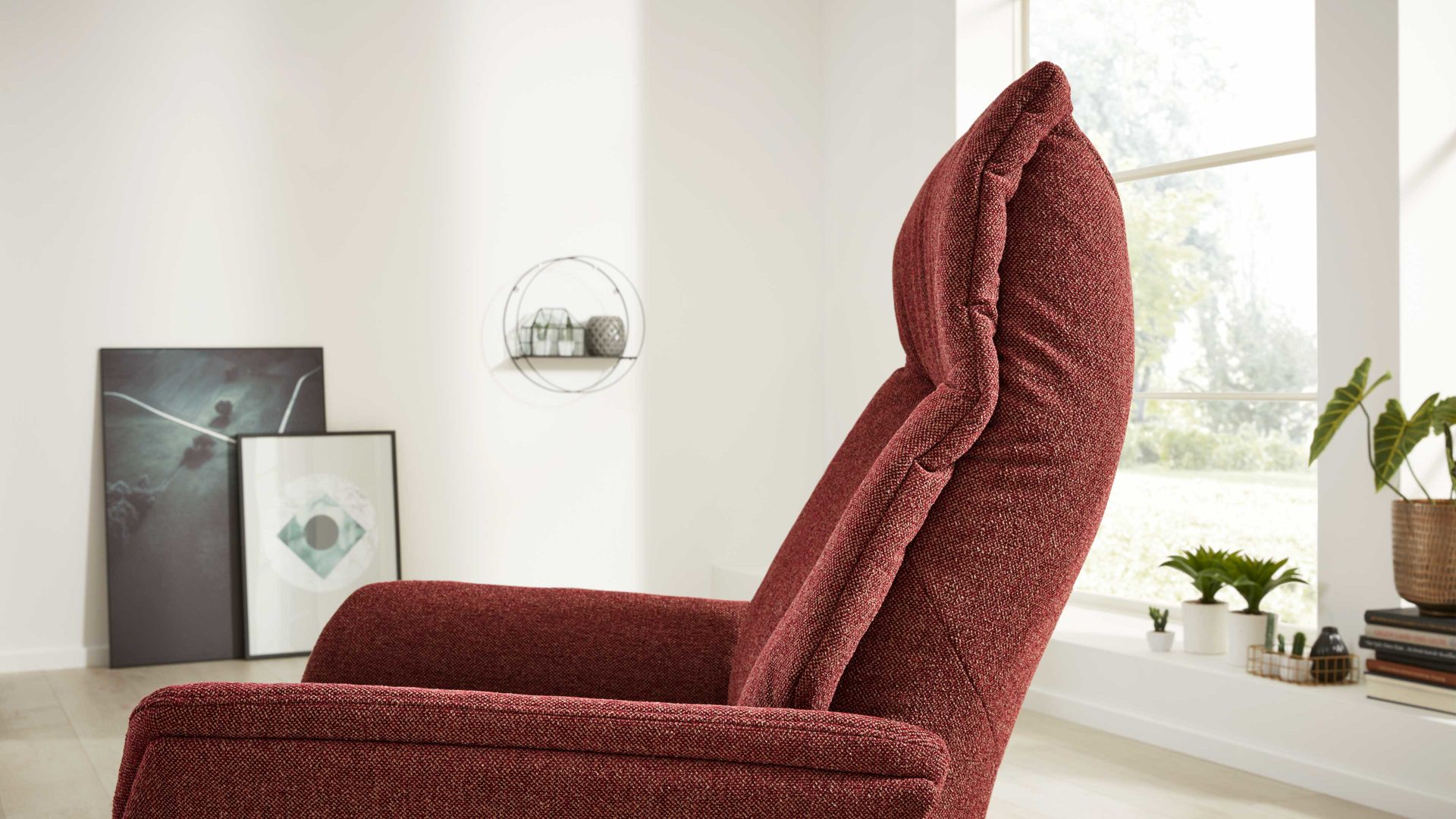 Relaxsessel Interliving aus Stoff in Rot Interliving Sessel Serie 4550 - Sessel 35V14 manuelle Funktionen - chiantifarbener Melangestoff Q2 & anthrazitfarbener Sternfuß