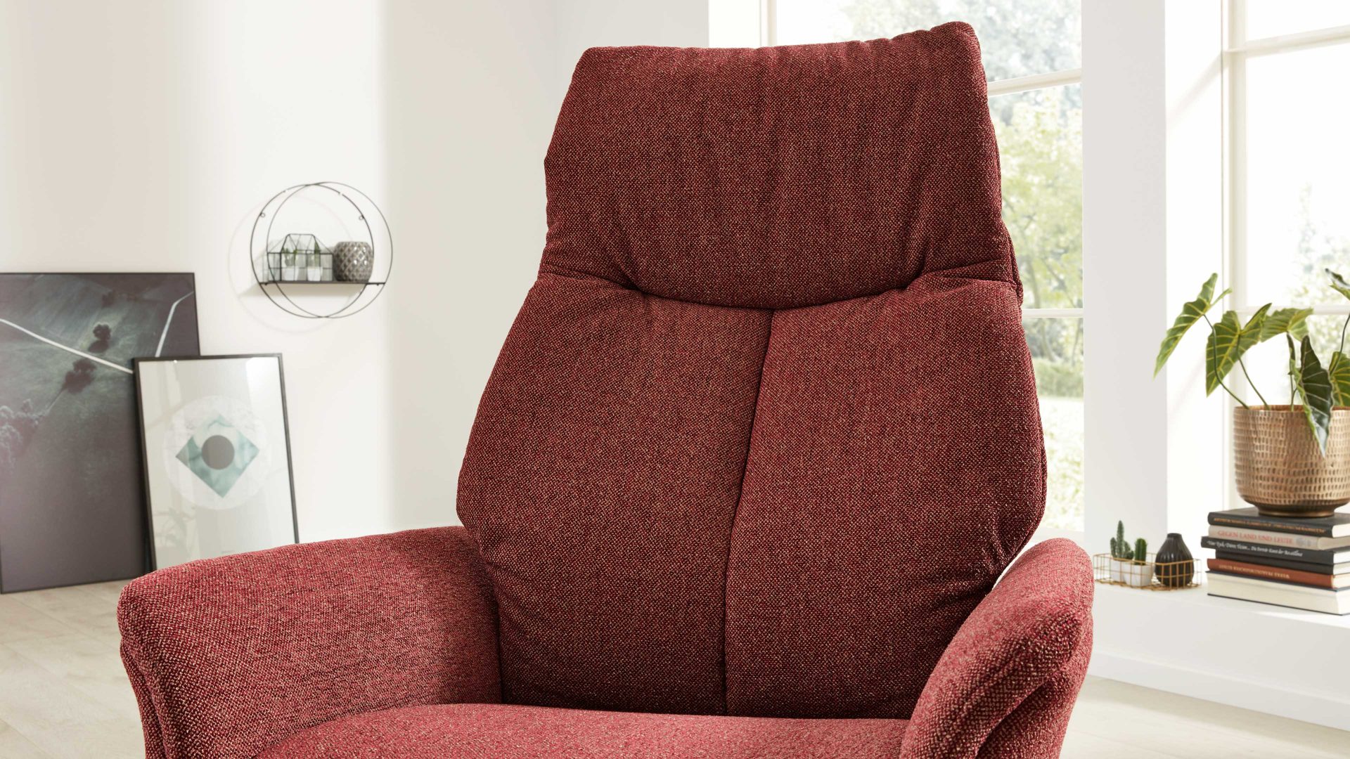 Relaxsessel Interliving aus Stoff in Rot Interliving Sessel Serie 4550 - Sessel manuelle Funktionen - chiantifarbener Melangestoff Q2 & anthrazitfarbener Sternfuß