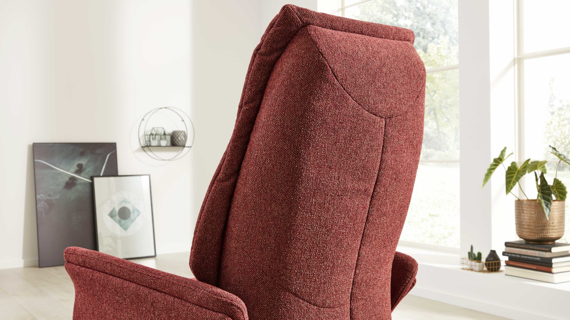 Relaxsessel Interliving aus Stoff in Rot Interliving Sessel Serie 4560 - Easy Swing Sessel chiantifarbener Melangebezug Q2 & anthrazitfarbener Sternfuß