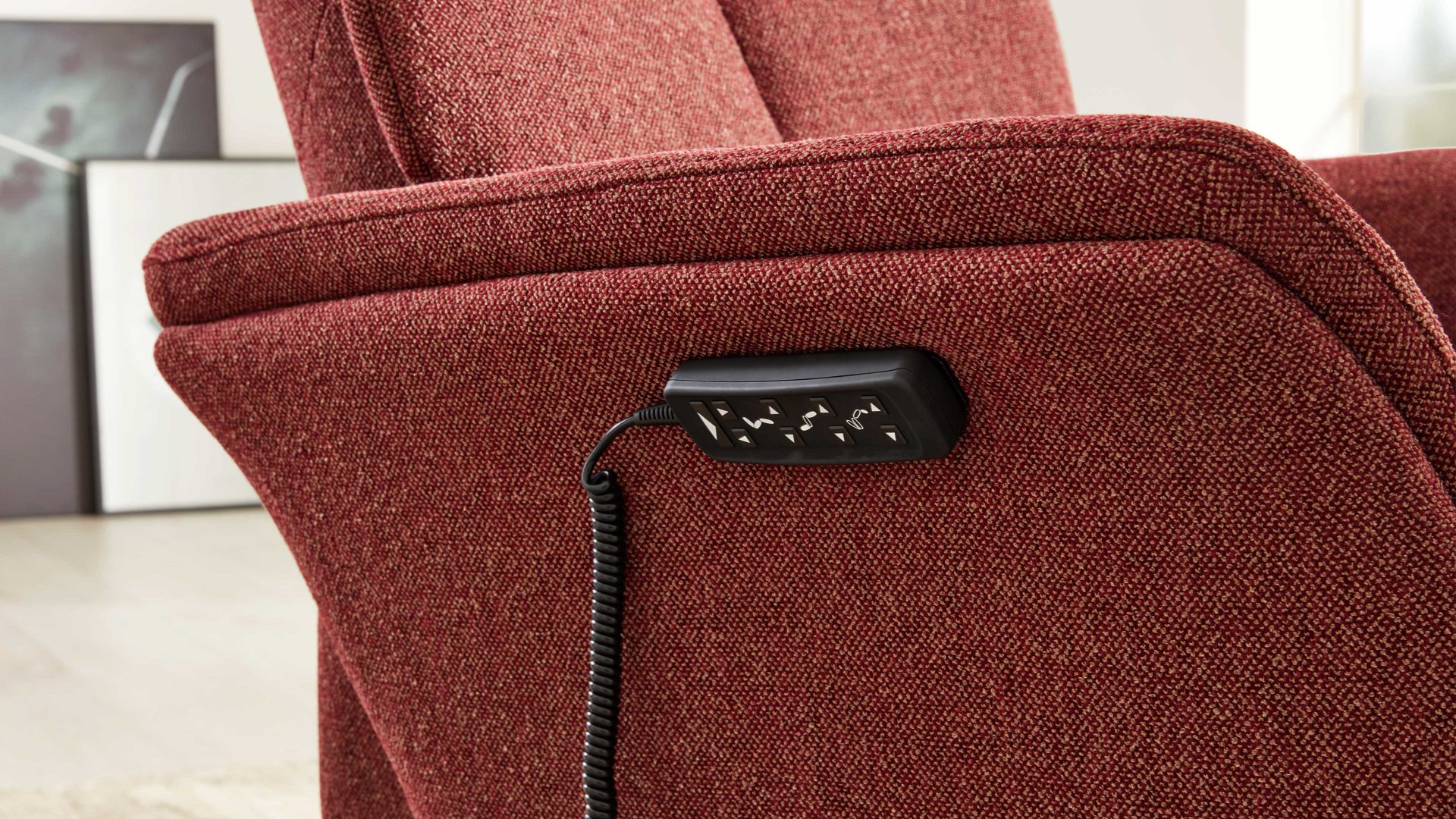 Relaxsessel Interliving aus Stoff in Rot Interliving Sessel Serie 4550 - Sessel 35V14 manuelle Funktionen - chiantifarbener Melangestoff Q2 & anthrazitfarbener Sternfuß