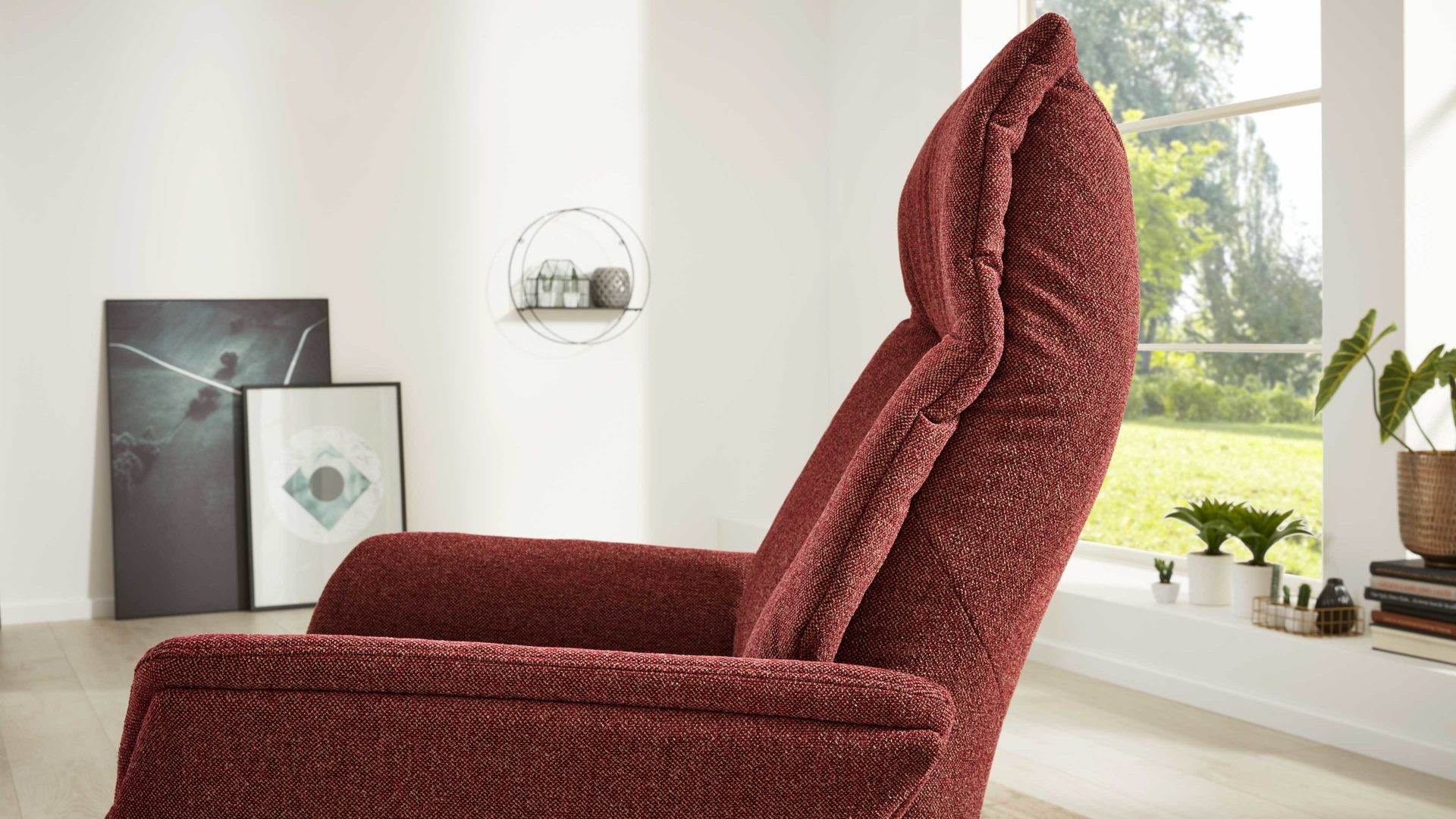 Relaxsessel Interliving aus Stoff in Rot Interliving Sessel Serie 4550 - Sessel zwei Motoren - chiantifarbener Melangestoff Q2 & anthrazitfarbener Sternfuß