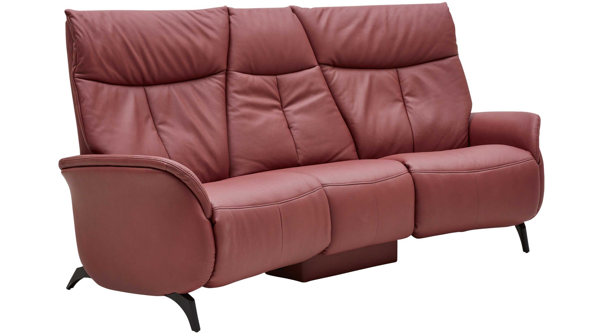 Dreisitzer Interliving aus Leder in Rot Interliving Sofa Serie 4210 – Trapezsofa barolofarbenes LongLife-Leder Rustika & anthrazitfarbene Metallfüße – Länge ca. 200 cm