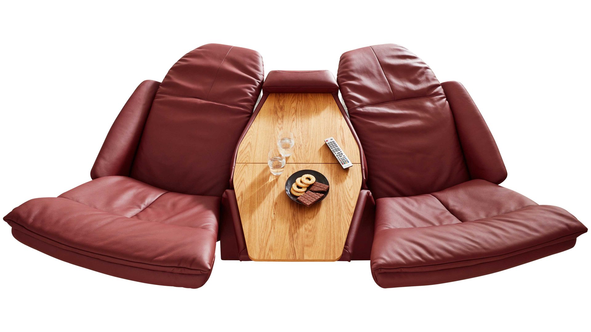 Dreisitzer Interliving aus Leder in Rot Interliving Sofa Serie 4210 – Trapezsofa barolofarbenes LongLife-Leder Rustika & anthrazitfarbene Metallfüße – Länge ca. 200 cm