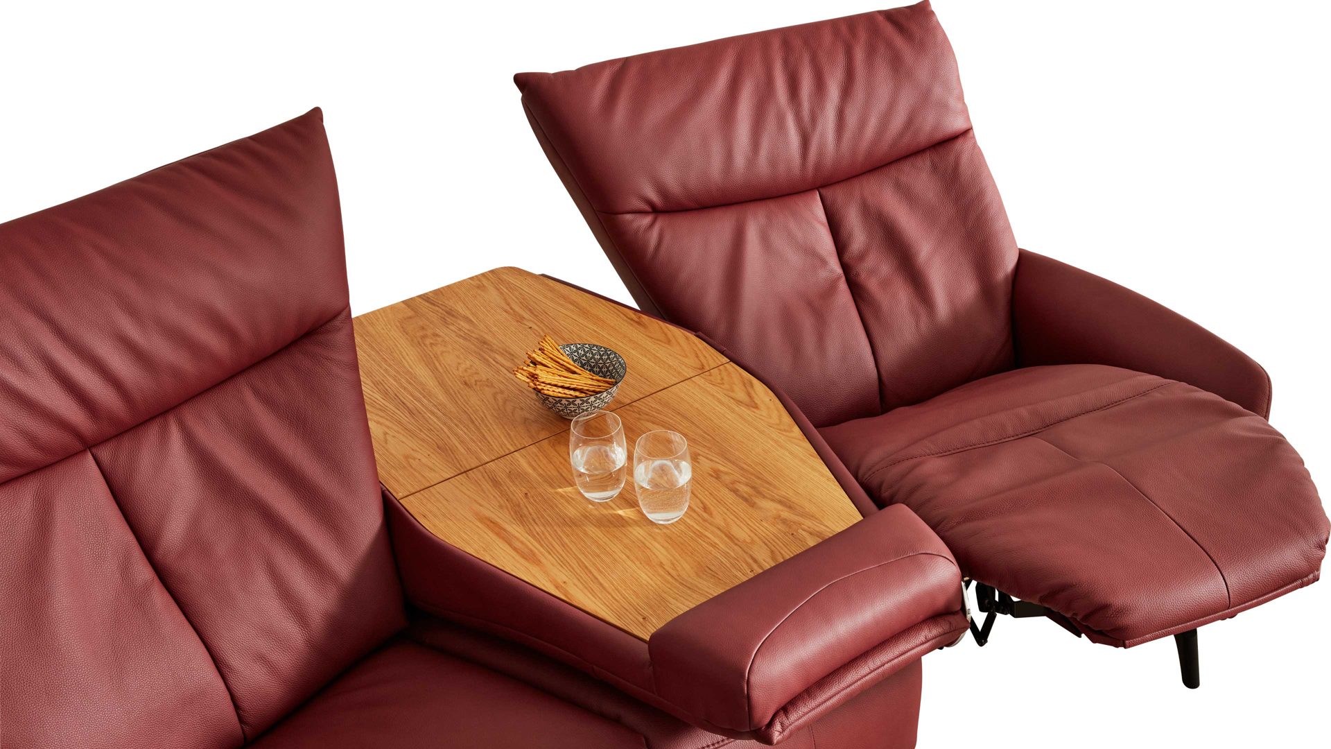 Dreisitzer Interliving aus Leder in Rot Interliving Sofa Serie 4210 – Trapezsofa barolofarbenes LongLife-Leder Rustika & anthrazitfarbene Metallfüße – Länge ca. 200 cm