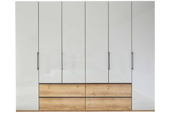 Kleiderschrank Interliving aus Holz in Hellgrau Interliving Kleiderschrank Serie 1205 – Kleiderschrank 468 Champagner & Eiche Bianco – sechs Türen & vier Schubladen, Breite ca. 300 cm