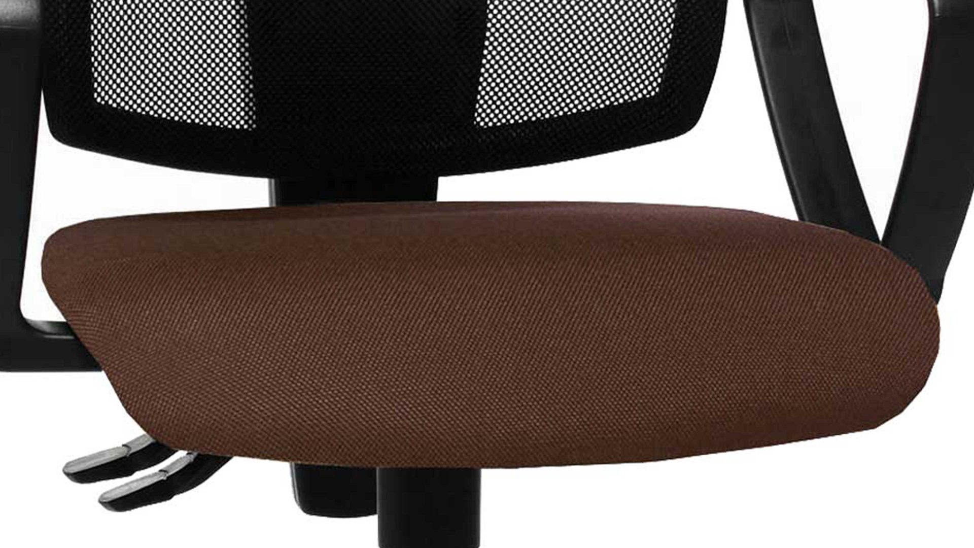 Drehstuhl OrthoSedis aus Stoff in Braun Drehstuhl orthoSedis 20 als ergonomisches Büromöbel dunkelbrauner Sitzbezug G08 & schwarze Netzbespannung, verchromtes Drehkreuz