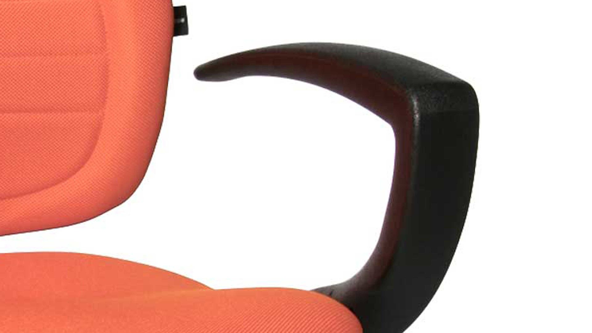 Drehstuhl OrthoSedis aus Stoff in Orange Drehstuhl OrthoSedis 40 als Bürostuhl mit Bandscheibensitz oranger Bezug G04 & schwarzes Drehkreuz