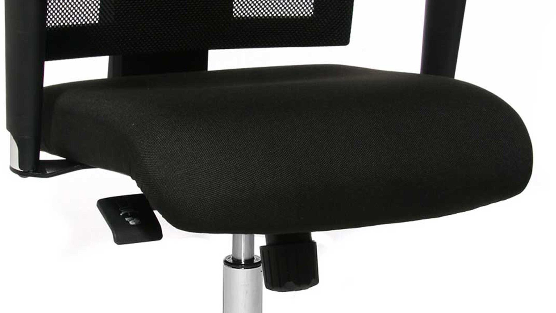 Drehstuhl OrthoSedis aus Stoff in Schwarz Drehstuhl orthoSedis 50 als Bürostuhl mit Sitzkomfort schwarzer Netzbezug TT200 & poliertes Aluminium-Fußkreuz