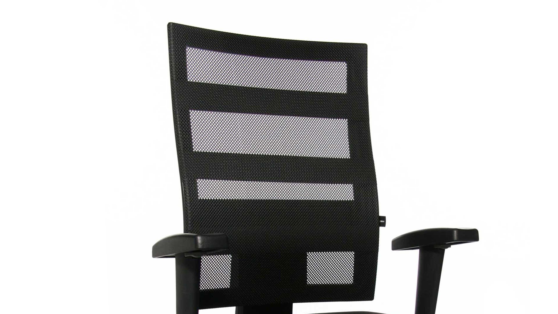 Drehstuhl OrthoSedis aus Stoff in Schwarz Drehstuhl orthoSedis 50 als Bürostuhl mit Sitzkomfort schwarzer Netzbezug TT200 & poliertes Aluminium-Fußkreuz