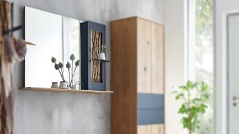 Wandspiegel Hartmann aus Holz in Holzfarben hartmann Garderobenprogramm Runa - Spiegel-Regal Rindenholz, Kerneiche & anthrazitfarbenes Metall - ca. 118 x 79 cm, links