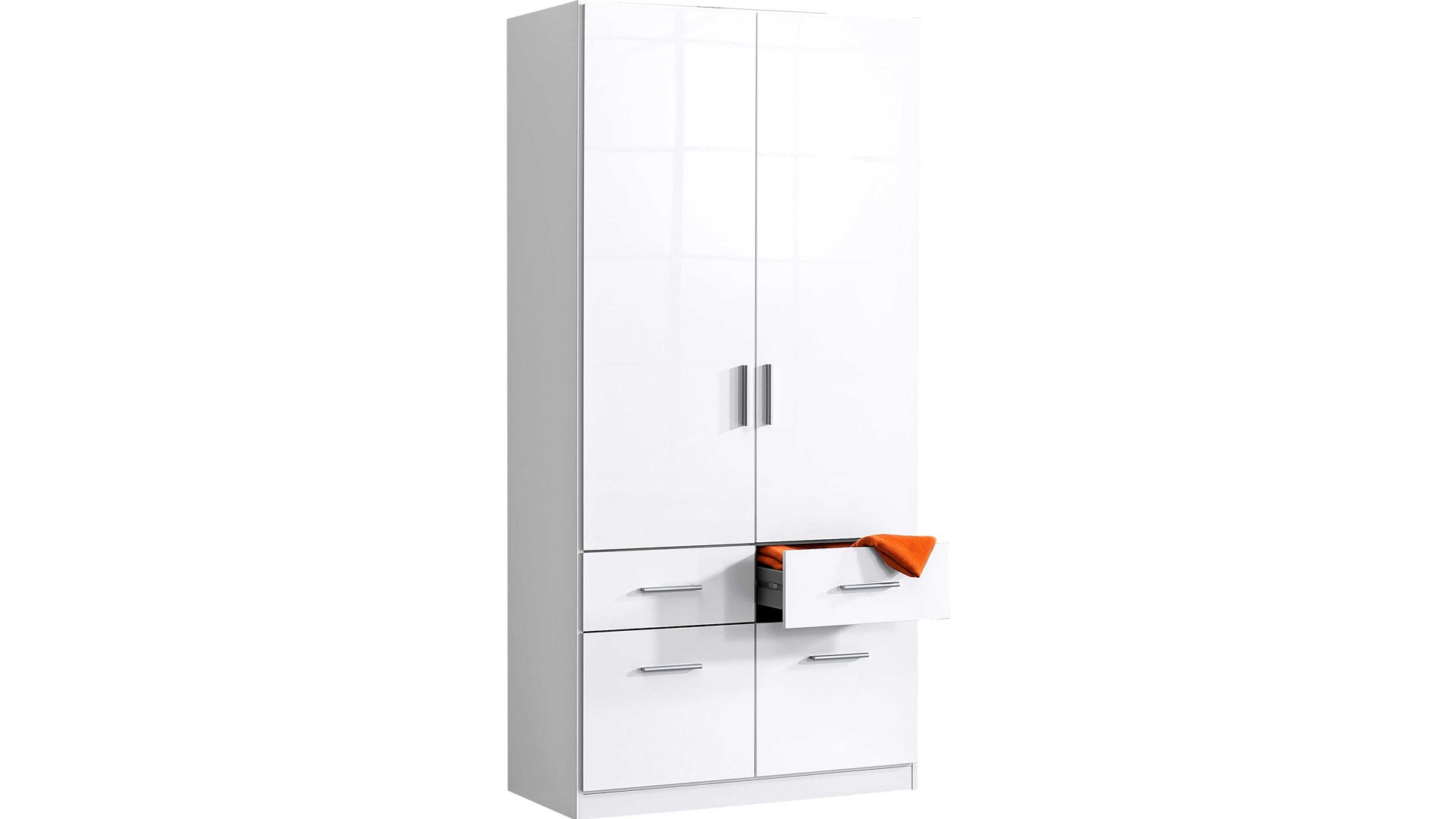 Kleiderschrank Rauch aus Holz in Weiß rauch BLUE Kleiderschrank Celle Alpinweiß – Breite ca. 91 cm, zwei Türen, vier Schubladen