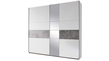 Kleiderschrank Rauch aus Holz in Grau rauch BLUE Schwebetürenschrank Korbach - Kleiderschrank Stone grey & Alpinweiß – zwei Türen, Breite ca. 261 cm