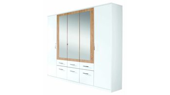 Kleiderschrank Rauch aus Holz in Holzfarben rauch BLUE Kleiderschrank Burano - Drehtürenschrank Eiche Sonoma & Alpinweiß – fünf Türen, sechs Schubladen, Breite ca. 226 cm