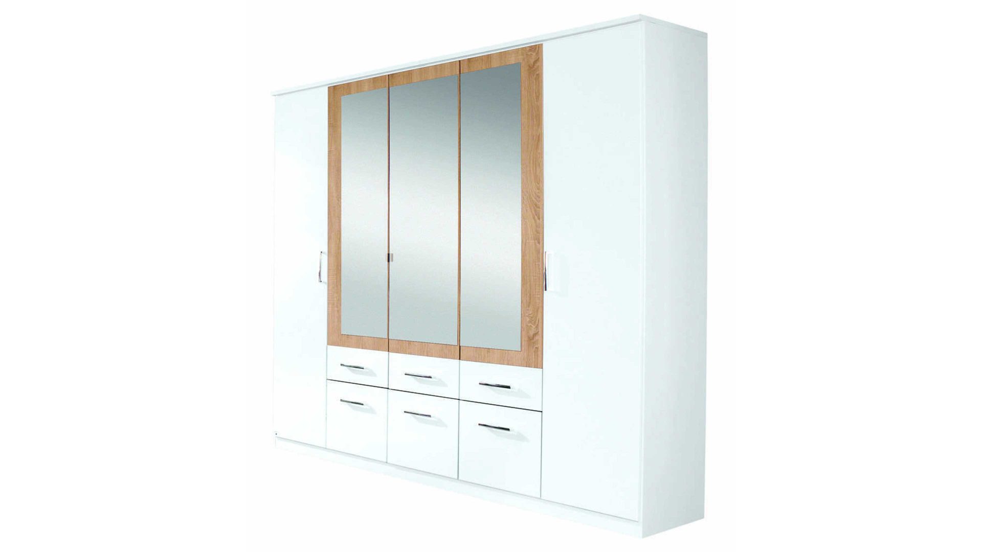 Kleiderschrank Rauch aus Holz in Holzfarben rauch BLUE Kleiderschrank Burano - Drehtürenschrank Eiche Sonoma & Alpinweiß – fünf Türen, sechs Schubladen, Breite ca. 226 cm